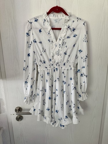 Kleid rüschen weiß blau - kleid,