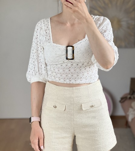 Weißes crop top mit spitze - top,